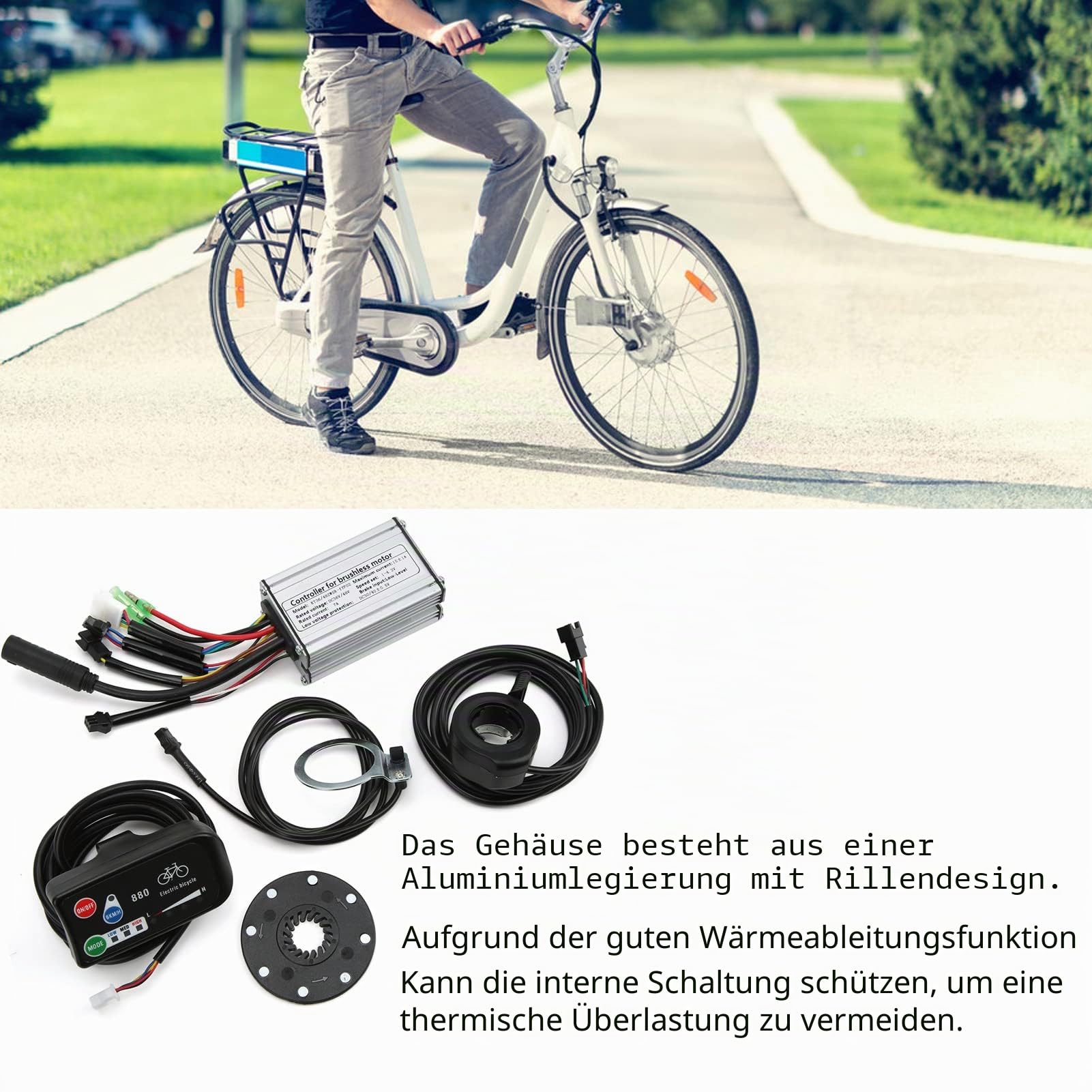 BuyWeek Elektrofahrrad Brushless Motor Controller Kit, 36V 48V 15A Rechteckwellen Controller LED880 Display Meter 130X Daumengas Kit für 250W Brushless Motor