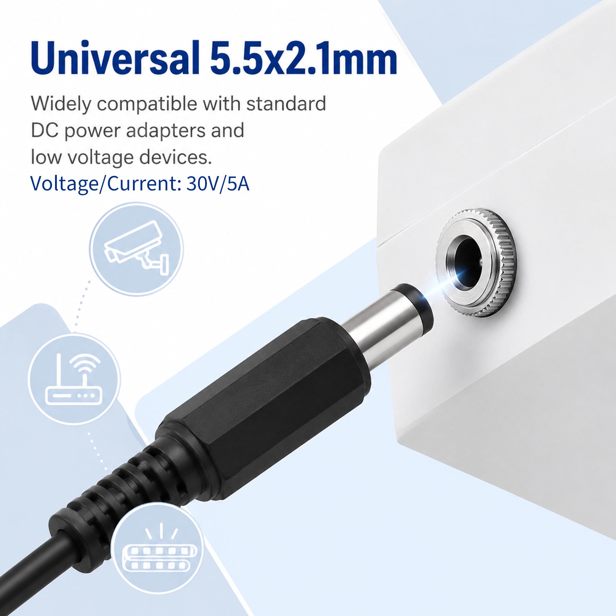 36 Stück DC Stecker Buchse Set, 5.5 x 2.1mm DC Buchse mit 5A Belastbarkeit, Niedervolt Steckverbinder mit Schutzkappen und DC Hohlstecker, Gleichstrom Anschluss für Kamera, Elektronik