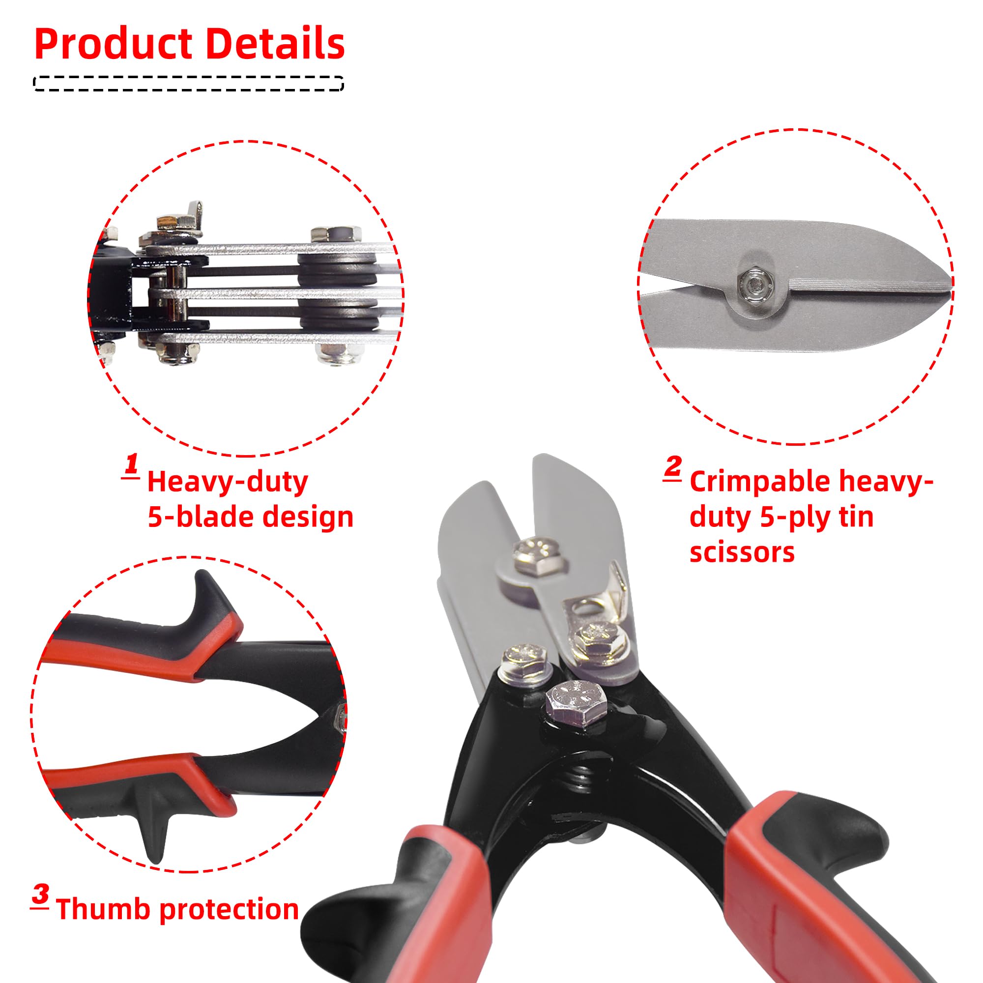 5-Blade Sheet Metal Crimper - Heavy Duty Hand Tool For Ductwork, Gutters & Stove Pipes