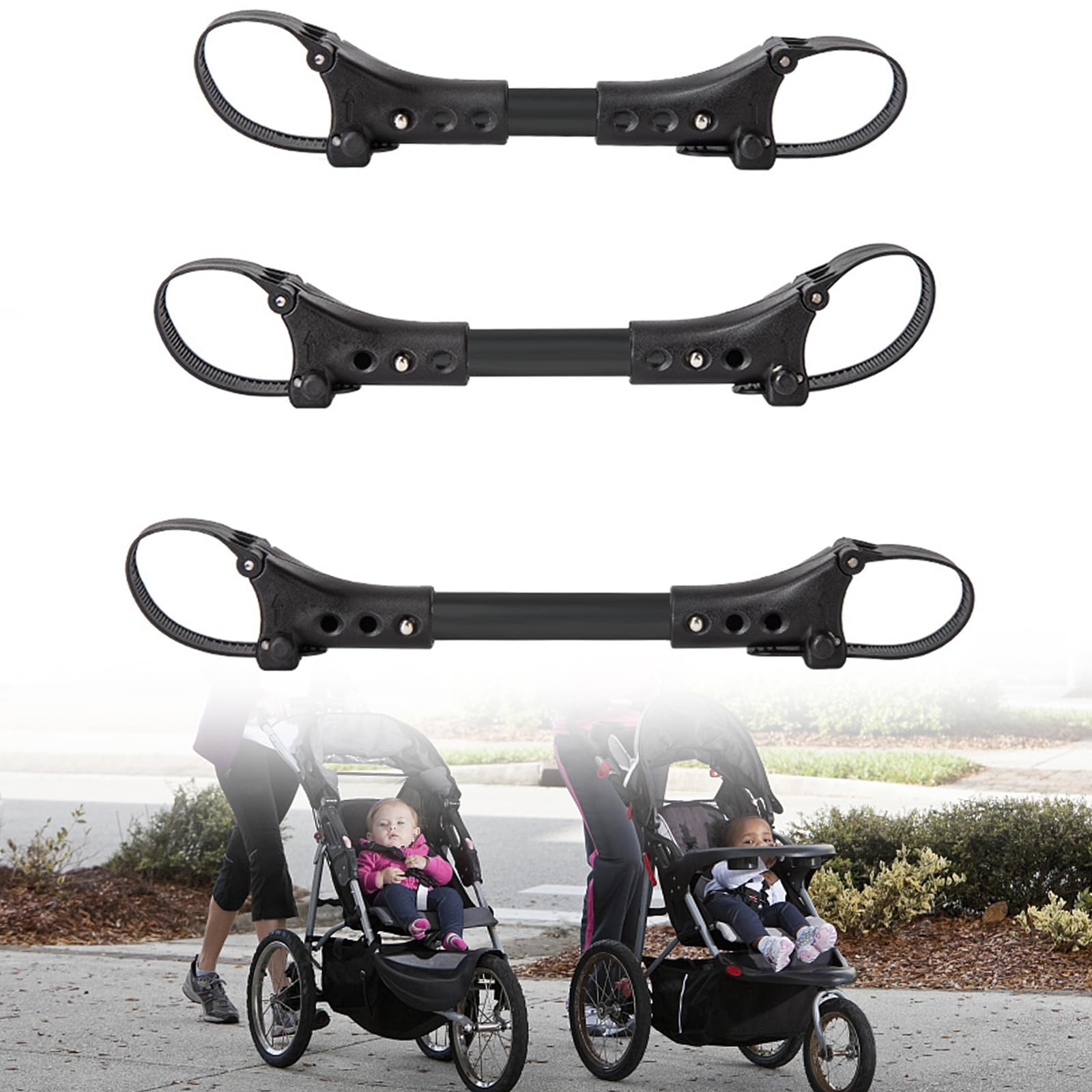 Stroller Connector, 3 Pcs Universal Twin Baby Strollers Connect Adapter Accessories with Adjustable Length, for Newborn Cars, Prams, Pushchair, Outdoor Use