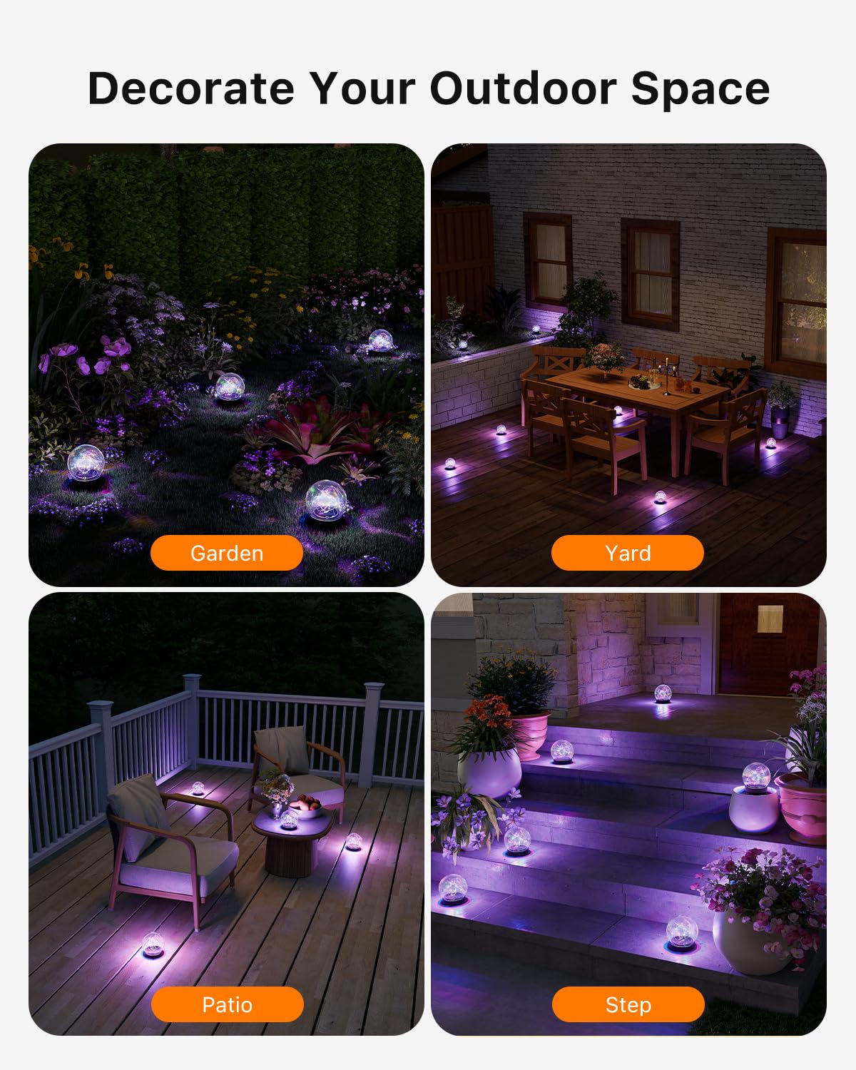 Mehrfarbige solarbetriebene rissige Glaskugel-Lichter für den Außenbereich, wasserdicht, LED-RGB-Ambientekugeln, Lampen für den Außenbereich, Garten, Terrasse, Tisch, Gehweg, Treppen, Rasen