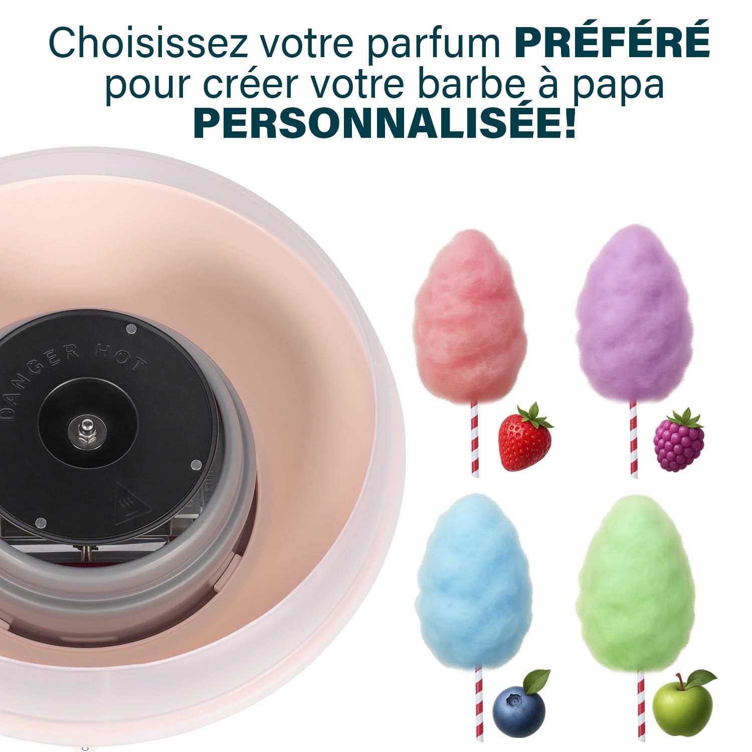 Princess Machine à Barbe à Papa, 500W, Design Compact, Pièces Lavables au Lave-Vaisselle, Inclus Bâtonnets et Cuillère, Sans BPA, Pieds Antidérapants, Facile à Utiliser, 292990