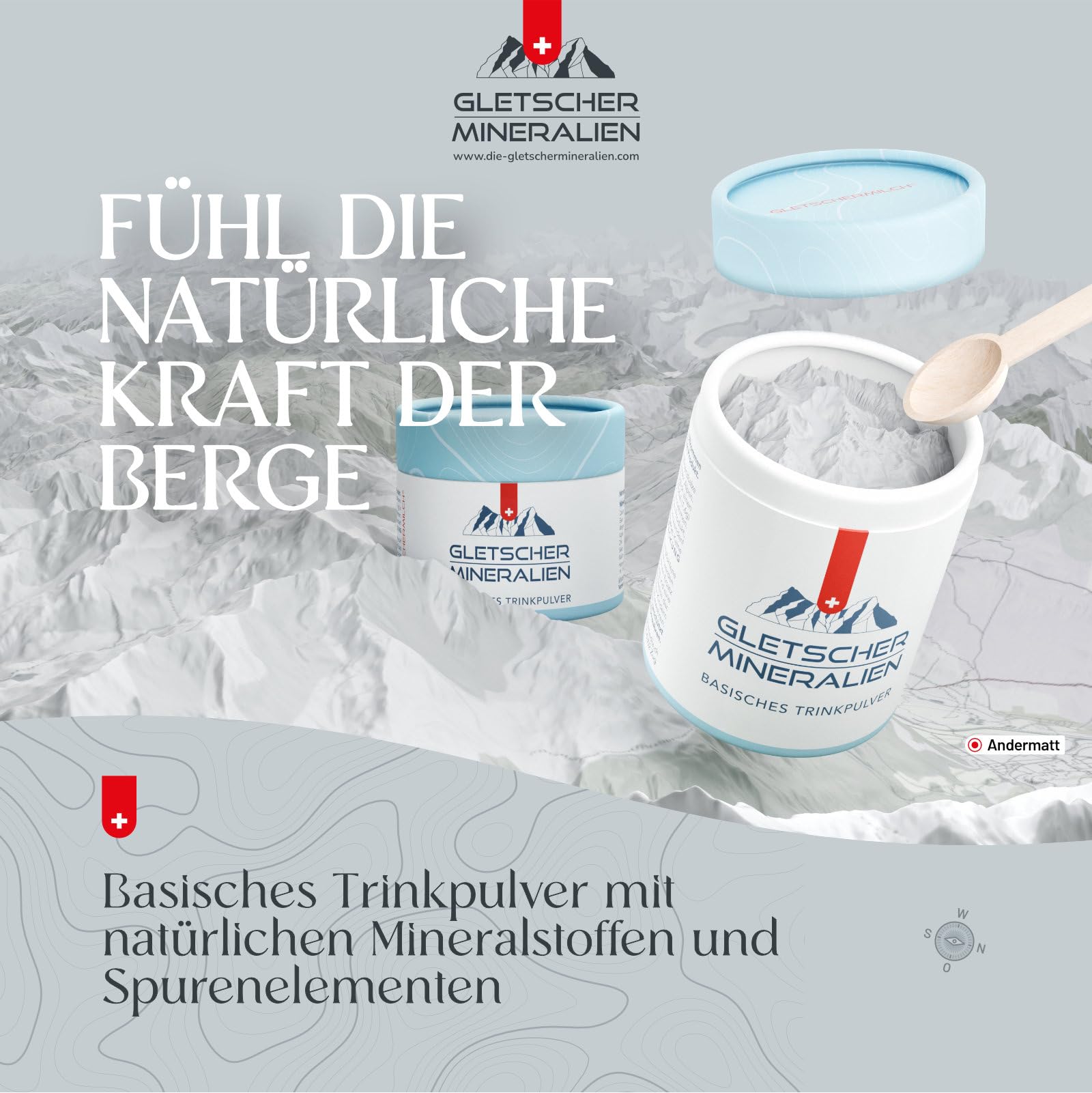 Gletschermineralien® Basenpulver - Mineralpulver des Gotthard Massivs - Premium Schweizer Mineralien Pulver - Naturreines Basenkonzentrat - Basenkur für Säure Basen Balance - 200g