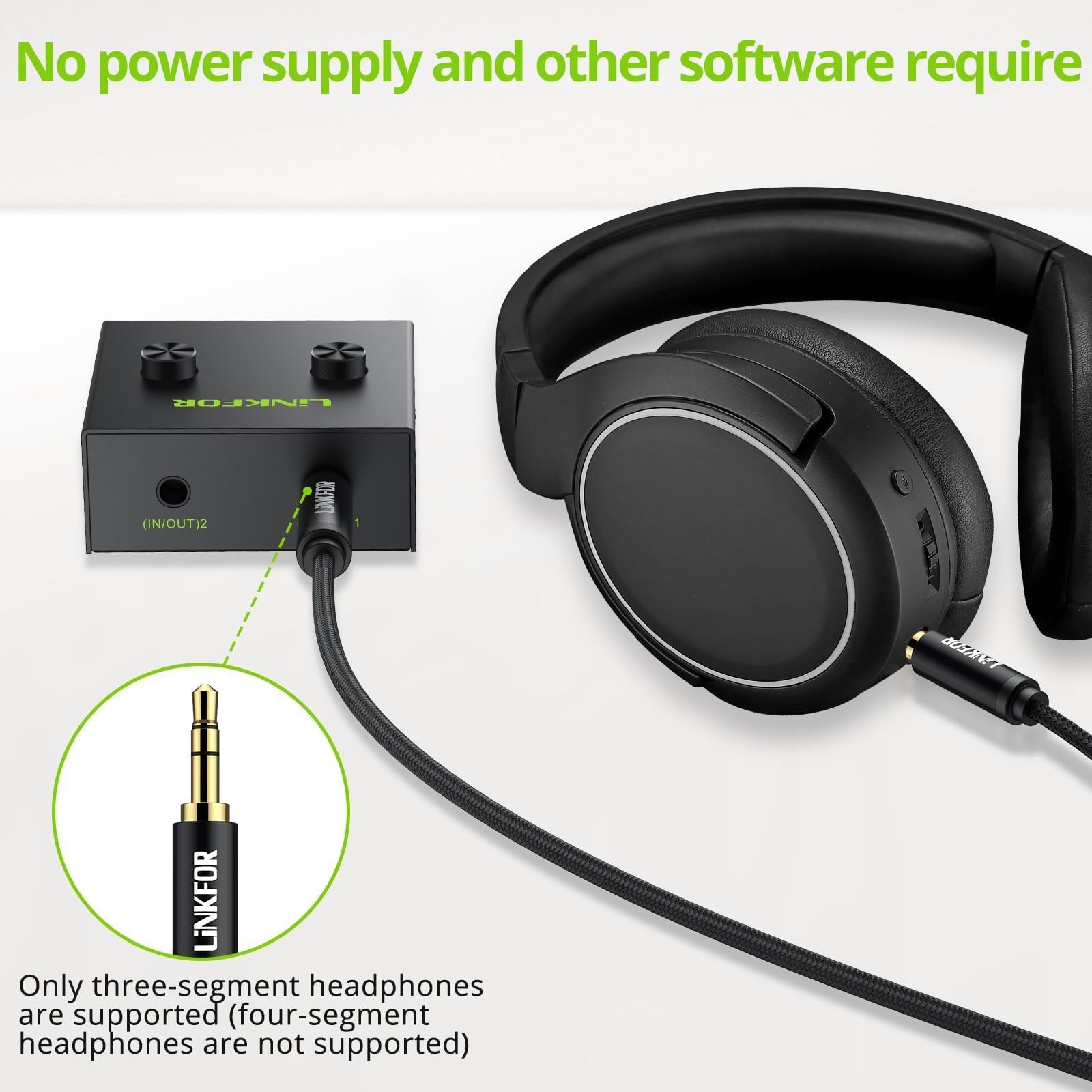 LiNKFOR 3.5mm Audio Switch Switcher con Pulsante Mute Commutatore Audio Bidirezionale Stereo 2-in-1 Out per Computer