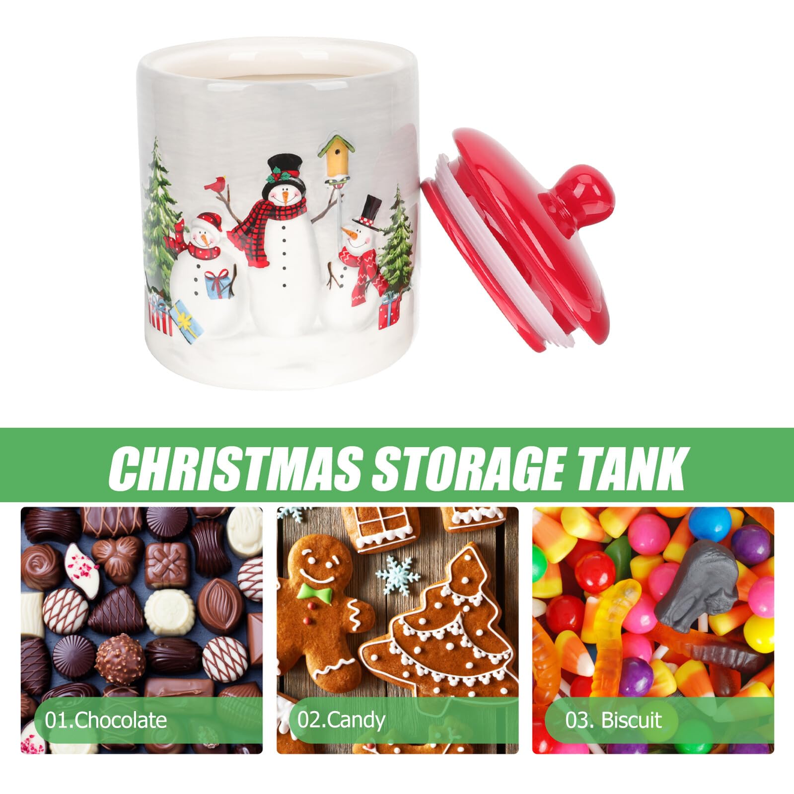ULTECHNOVO Luftdichtes Keramik Bonbonglas mit Weihnachtsmuster Leichter und Tragbarer Vorratsbehälter für Snacks und Schokolade für Feierlichkeiten
