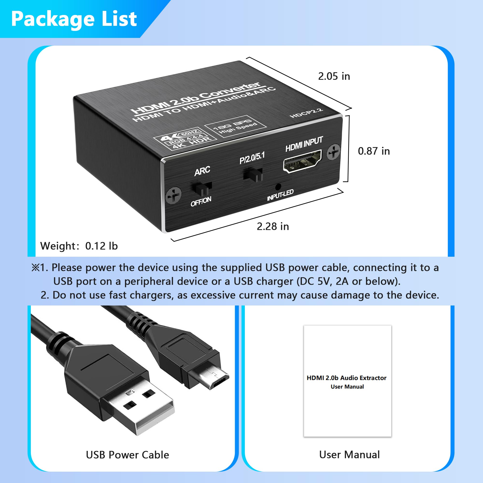 Estrattore audio HDMI ARC, splitter audio HDMI 4K a 60Hz, con SPDIF ottico e uscita da 3,5 mm, da TV a ottico Toslink SPDIF stereo, supporta HDCP 2.2 DTS 5.1 per TV, Soundbar, Home Theater