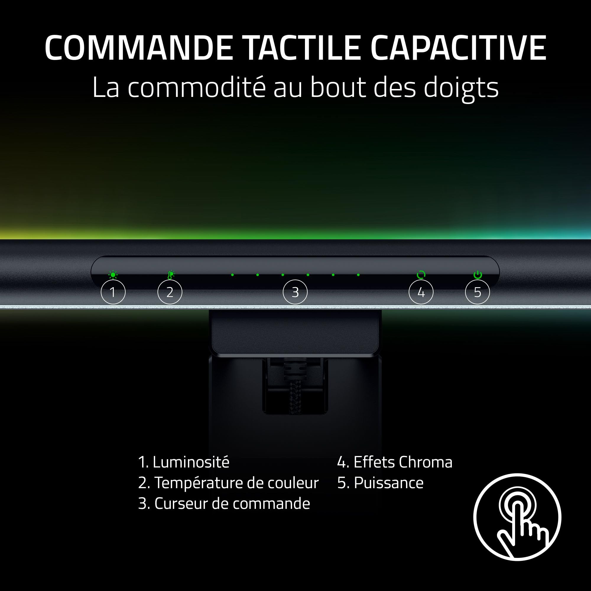 Razer Aether Monitor Light Bar - Lampe pour écran d'ordinateur RVB, barre lumineuse tactile USB réglable Noir