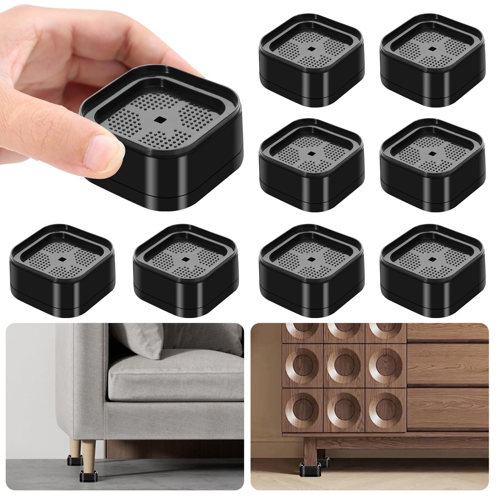 DIANZHU 8 Pack Furniture Risers Adjustable Bed Risers Heavy Duty Lifts Height 1 or 2 Inch, Square Stackable Bed Risers 1, 2 or 3 Inch for Desk Leg Table Couch Sofa Chair Bed Frame Legs Dorm, Black-image-12
