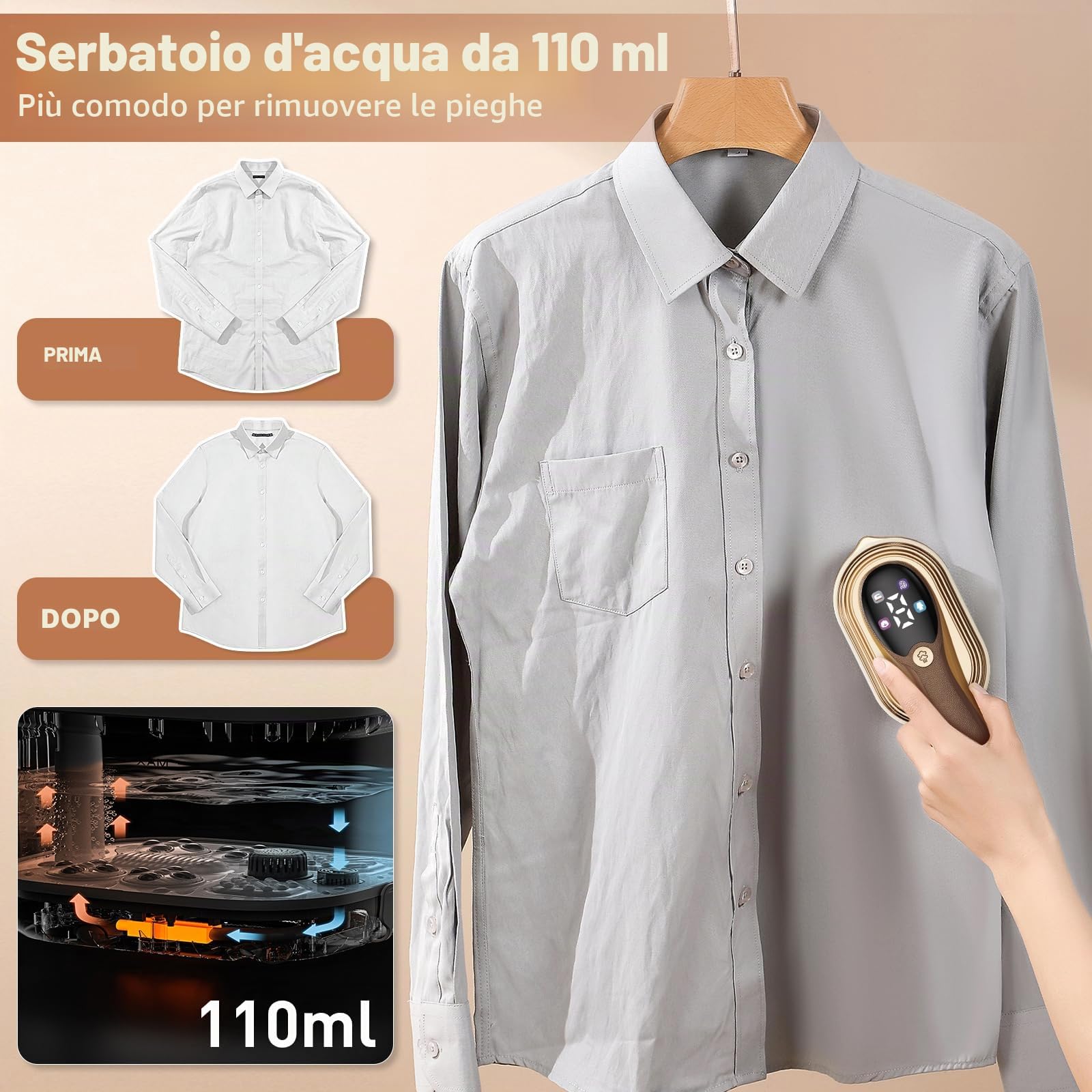 Steamer 1200W Ferro da Stiro Verticale,Mini Ferro da Stiro Girevole,2 in 1 Ferro da Stiro da Viaggio con serbatoio dell'acqua da 110 ml,per Casa,Ufficio e Viaggi,Adatto