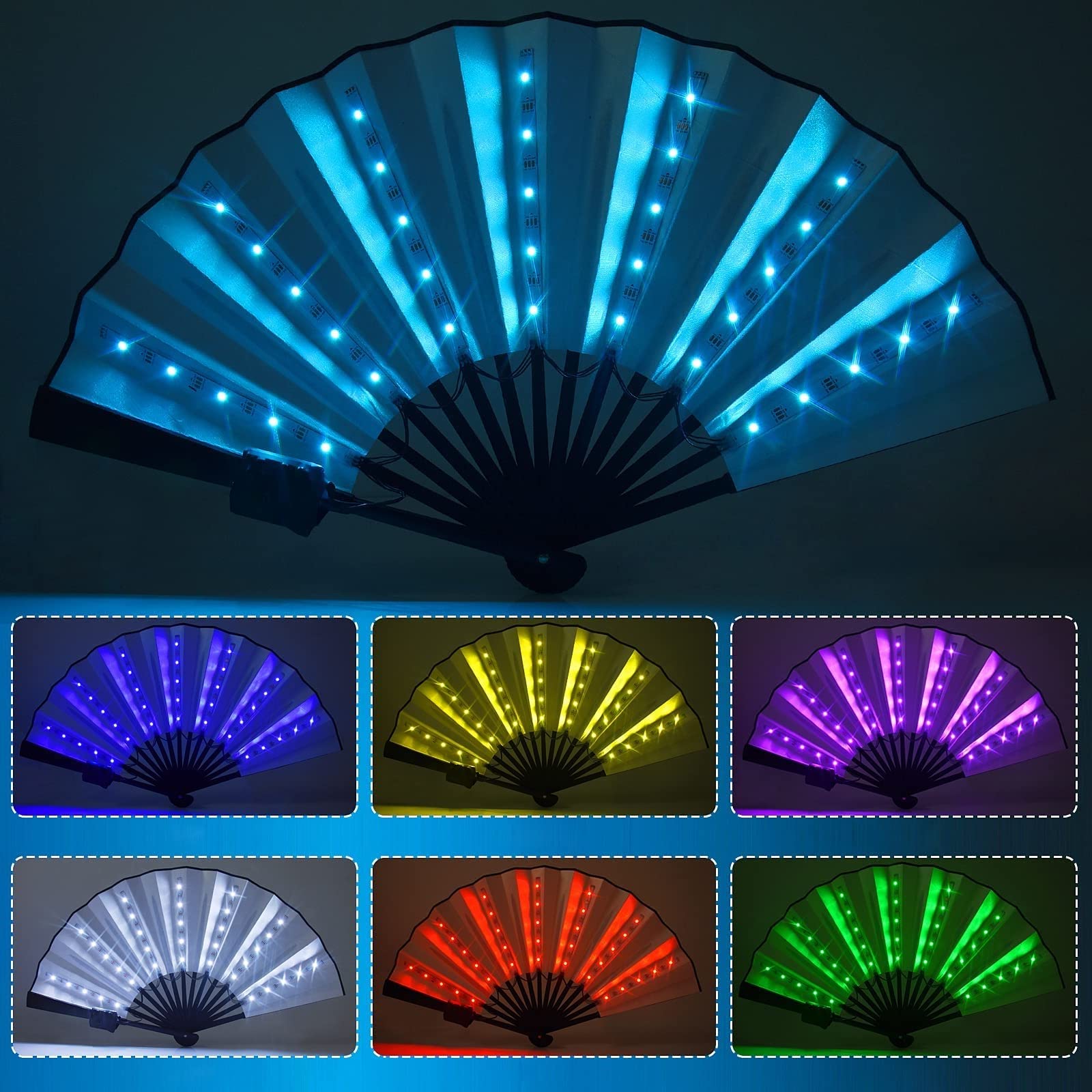 Sponsored Ad โ Excefore Party LED Glowing Colorful Chinese Hand Held Folding Fan with Remote Control Stage Performance Show Light Up Fan Birthday Party Dance Gift Wedding Night Bar Club Fluorescent Props