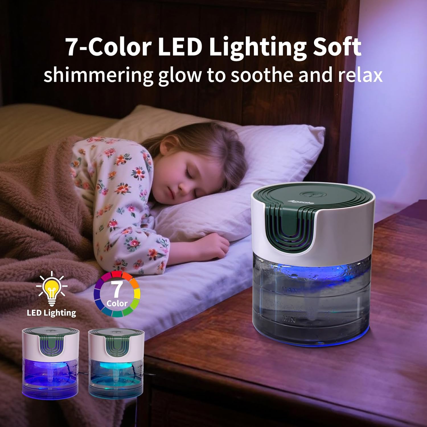 Aozale Water Air Purifier for Home, Quiet Variable Speed Water-Based Air Purifiers with LED Night Light, Essential Oil Aroma Diffuser, Humidifier & Freshener - for Home Pets Odors, Smoke (Green)