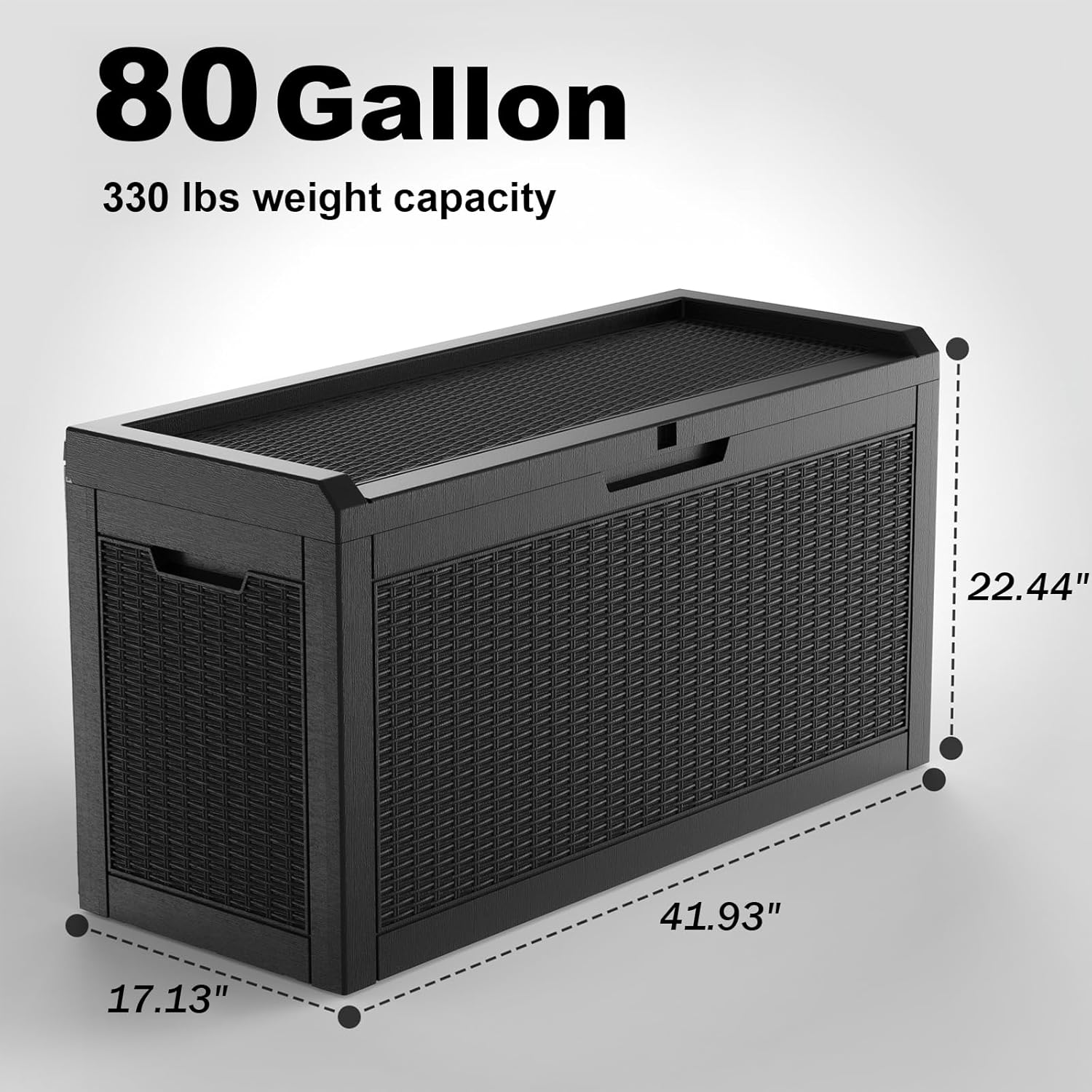 ROJIK Outdoor Storage Box, 80 Gallon Waterproof Deck Box, Weatherproof Resin Outside Storage Bin for Patio Furniture, Garden Tools, Pool Accessories, Cushion, Black