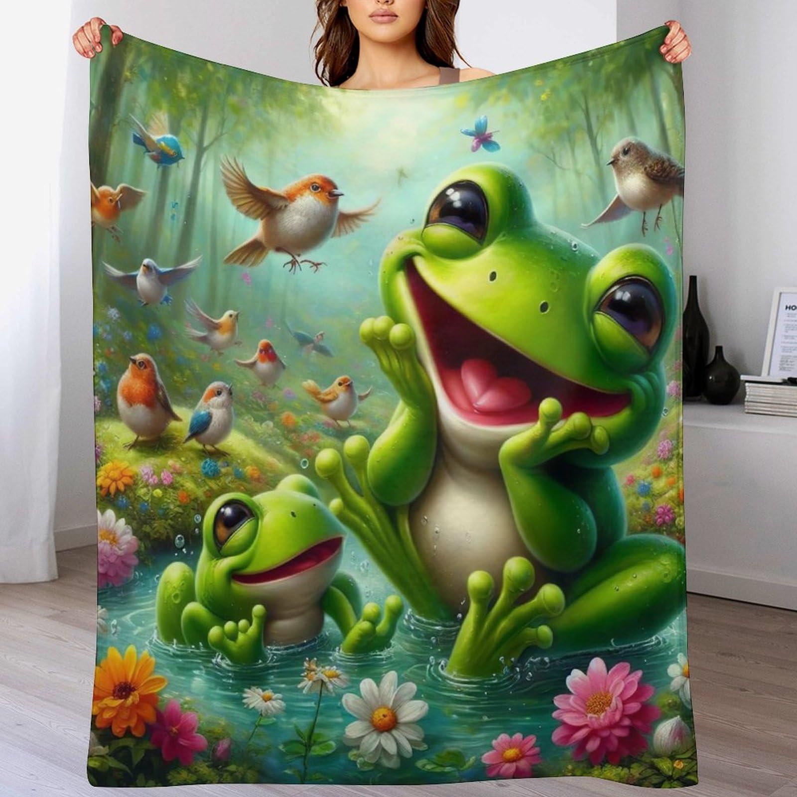 Couverture grenouille chaude et légère en flannel douce pour canapé