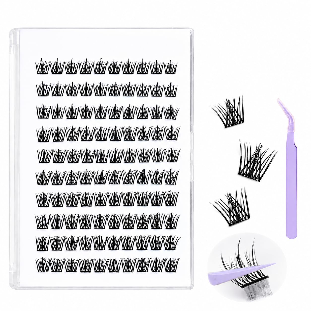 100Pcs Self Adhesive Eyelashes, Self Adhesive Eyelash Clusters, Lash Cluster Press On Lashes Stick Cluster Lashes Pre Glued Eyelash Clusters with Tweezer No Glue Needed, 11-13mm-image-21