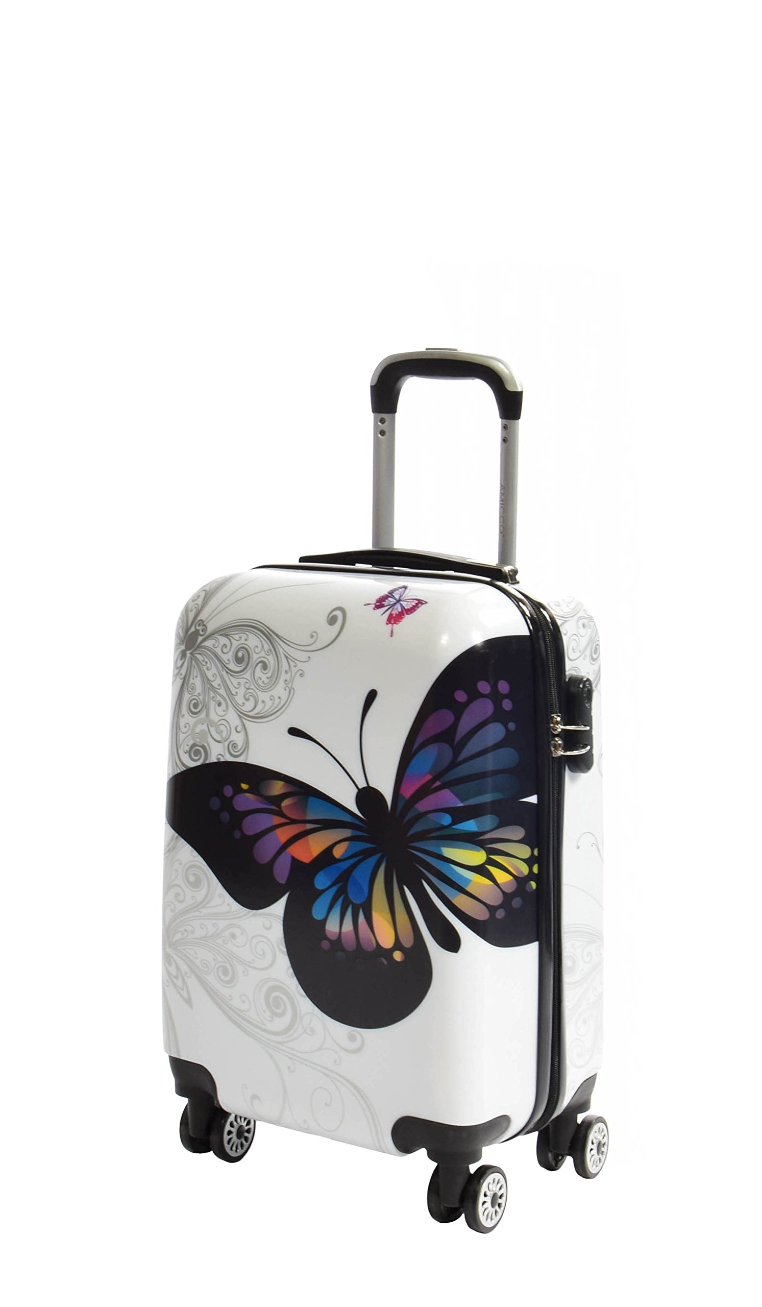 House Of Leather Valigia multicolore espandibile a quattro ruote rigida con stampa farfalla, Multicolore, Cabin, Bagaglio Lato Rigido