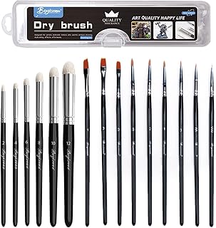 Dry Brush Modélisme Pinceaux, 9 Pinceaux Fin Peinture + 6 Drybrush, pour Warhammer 40k, Aquarelle, Acrylique, Miniature, Peinture Citadel Warhammer
