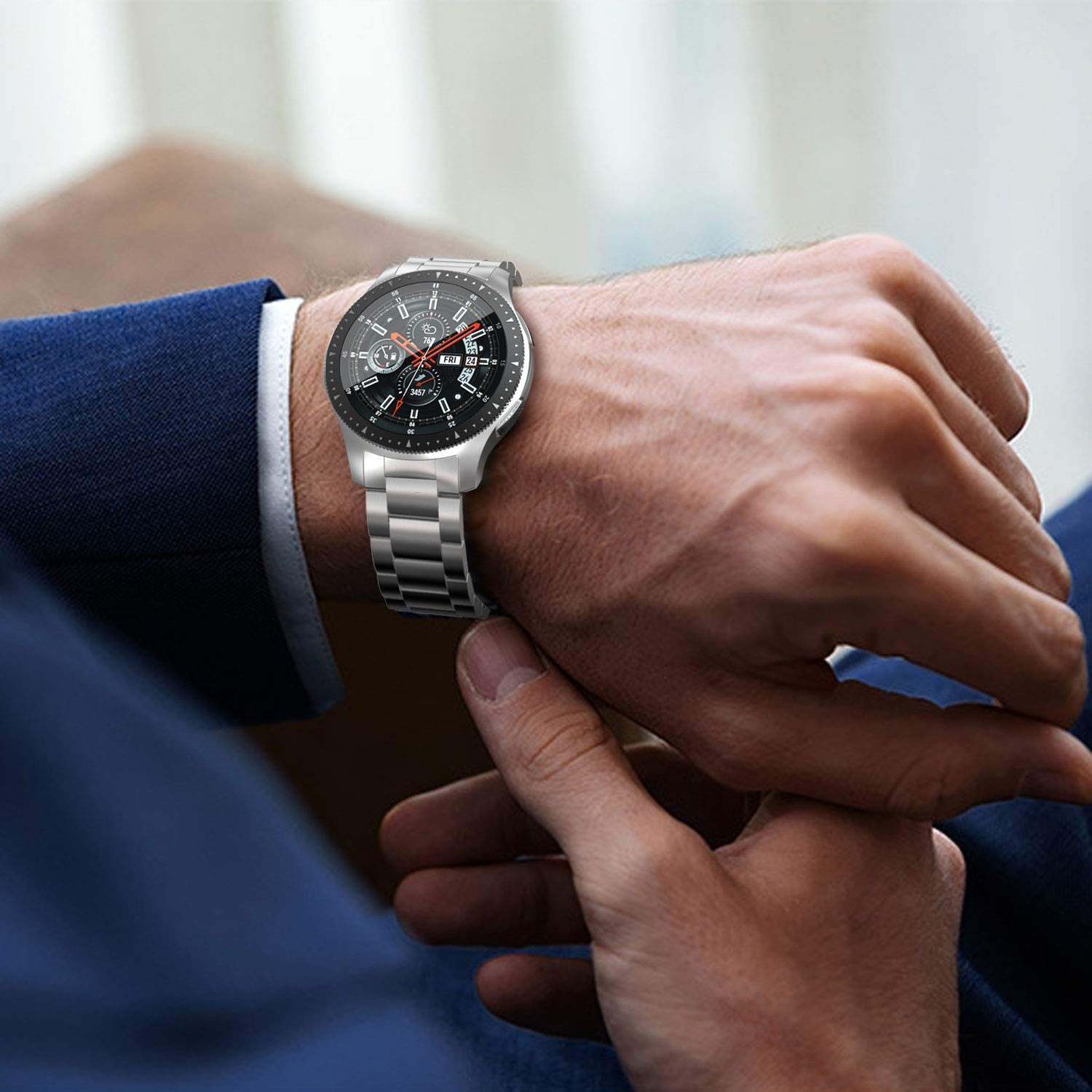 Correa de metal compatible con Galaxy Watch 1.811 in Bandas/Gear S3 Classic/Frontier Bandas Sin huecos Correa De Reloj De Acero Inoxidable De Liberación Rápida Para Samsung Galaxy Watch 1.811 7