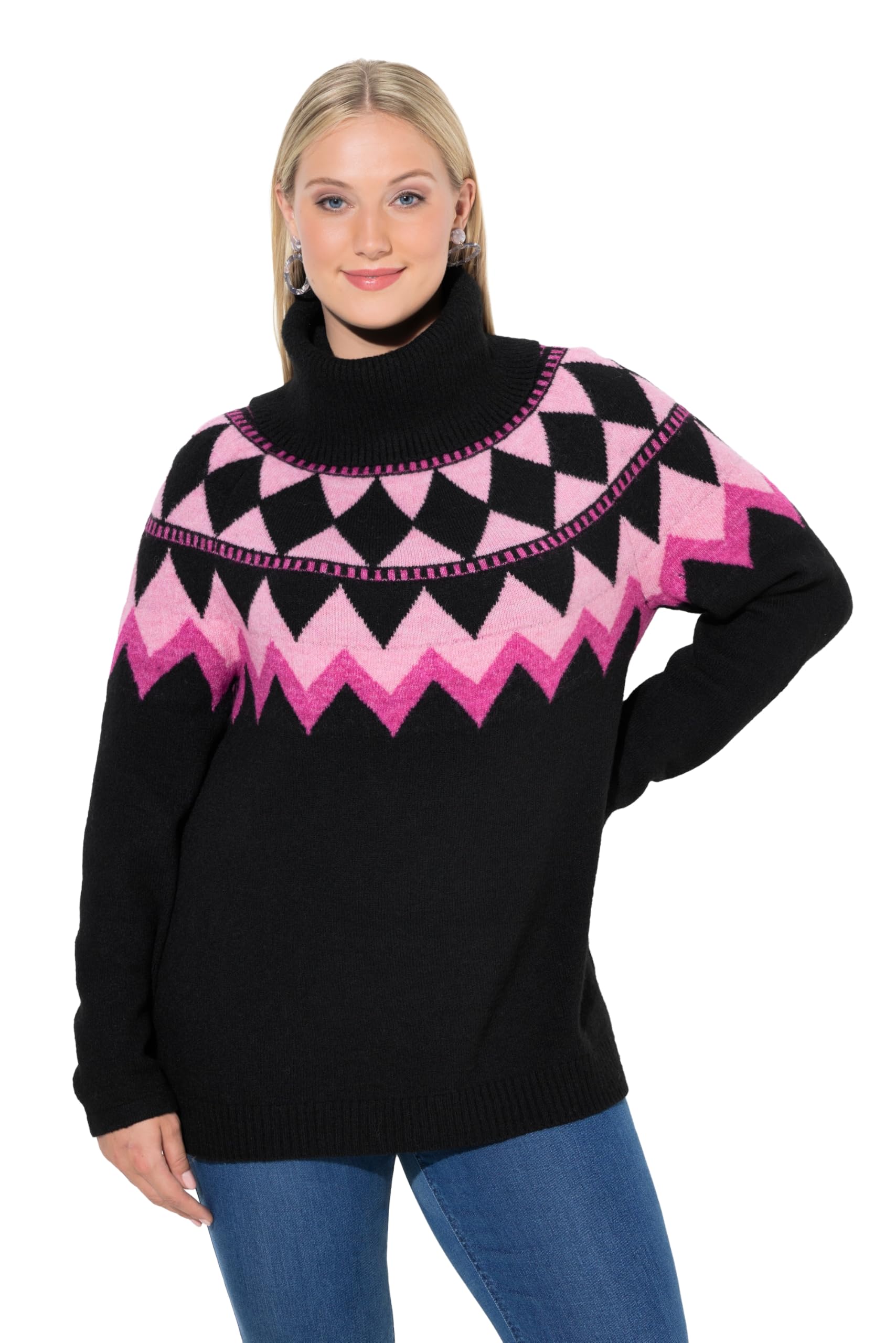 Ulla Popken Damen große Größen Übergrößen Plus Size Pullover, Norwegermuster, Rollkragen, Langarm 844248