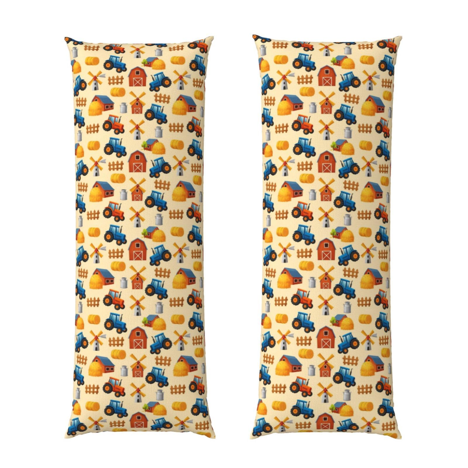 Long Pillow Cover 20x54, Farm Cars Tractor Truck, Cozy Microfiber Pillowcase with Zipper, Soft Breathable Protector for Bed Sofa Couch Decoration