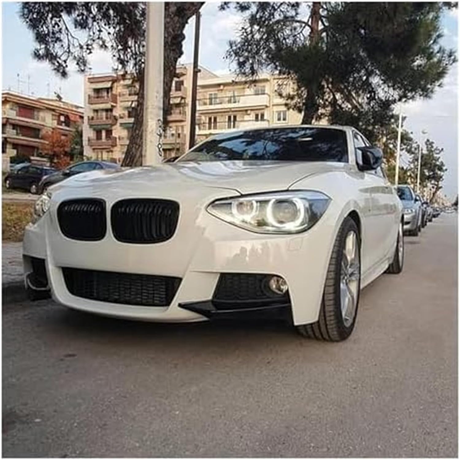 Auto-Frontspoiler für BMW F20 F21 1 Series 120d 120i M135i 2011-2015, Side Spoiler Car Front Bumper Splitter Car Front Lip Body Kit Anti-Collision Protection,A/Black Carbon Look