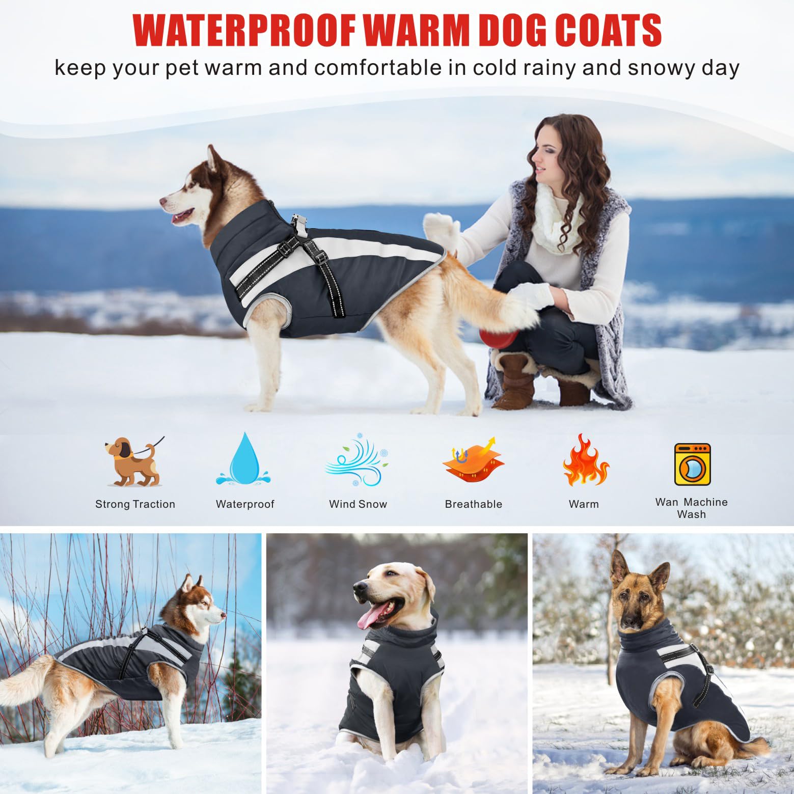 Oslueidy Impermeabile Cane Cappotto con Harness,Inverno Giacca Calda Antivento Pet cappottino Cane Giacche per Cani di piccola taglia media XL-6XL