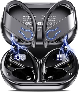 True Wireless Earbuds Bluetooth 6.1, Over the Ear Earbuds with Earhooks 120H Playtime Wireless Headphones LED Display Audifonos Inalambricos Bluetooth Headphones for Running Gym Workout (Black)