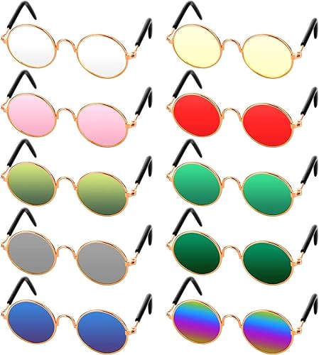 10 lentes de sol para gatos y perros, divertidos anteojos redondos de metal para gatos, clásicos, retro, para mascotas, hippie, lindo, perro, gato,