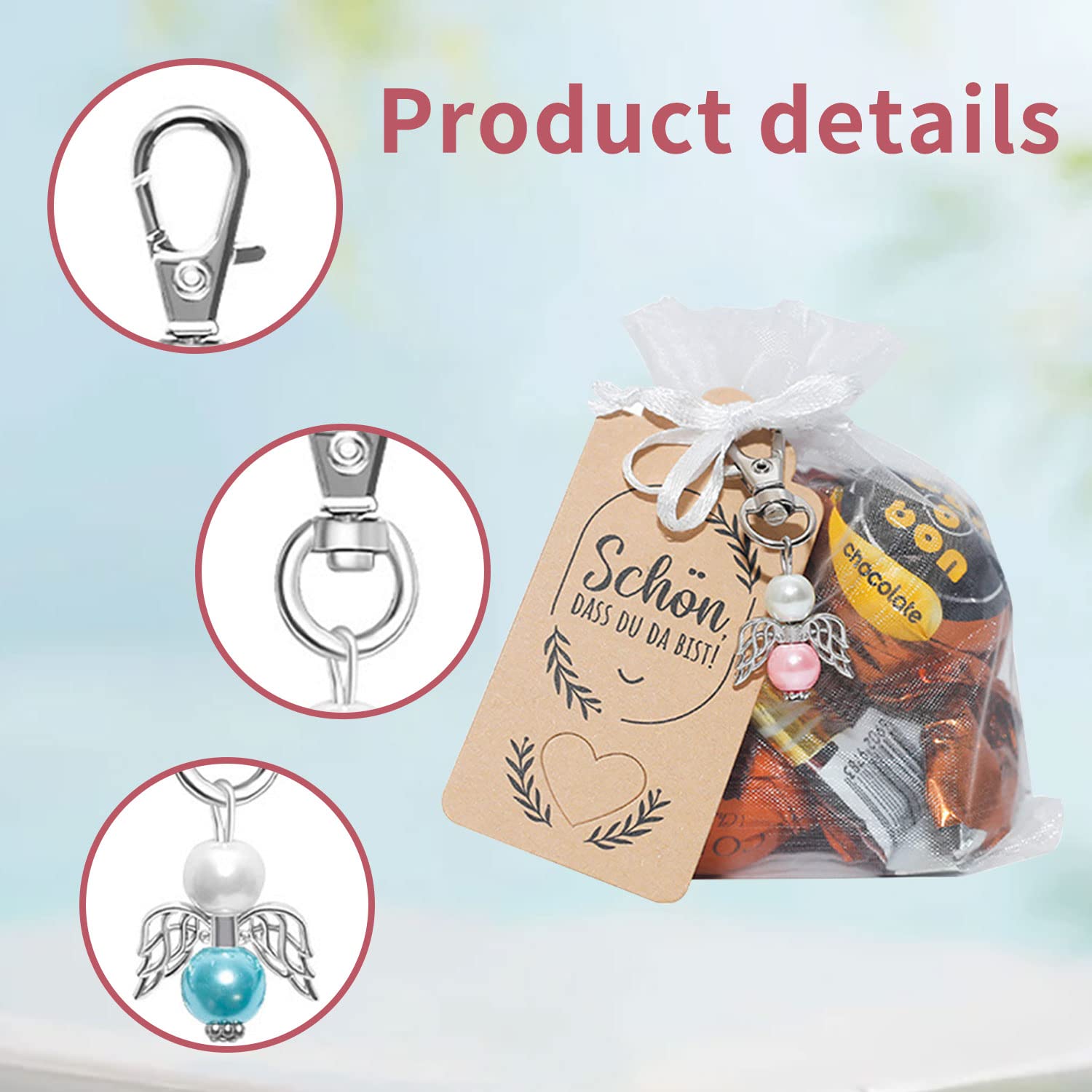 Pomeloone Lot De 30 Porte-clés Ange Gardien - Cadeaux Noël, Mariage Avec Sacs Et Étiquettes Kraft