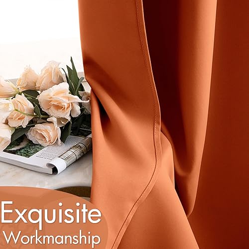 Miniatura 5 de MIULEE 2 paneles de cortinas opacas naranjas para oscurecer la habitación, con aislamiento térmico, juego de cortinas para otoño, parte superior con