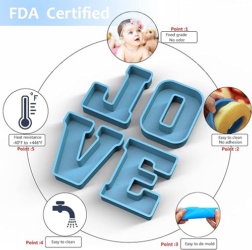 Miniatura 7 de Molde de resina, moldes de silicona 3D de letra grande LOVE para fundición de resina epoxi, moldes del alfabeto de silicona para resina para arte,