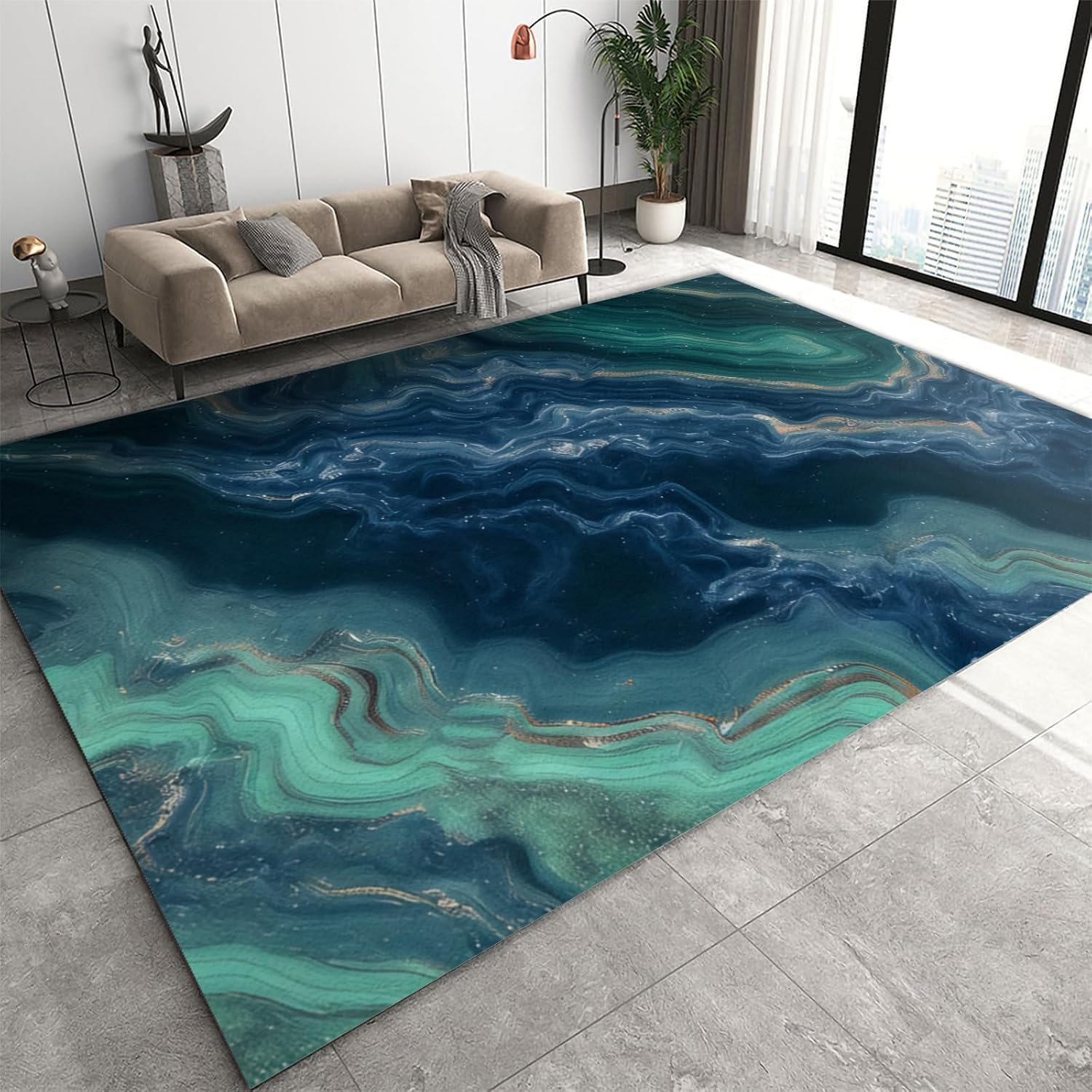 Tapis salon texture de marbre 3D imprimé doux et antidérapant pour canapé et chambre