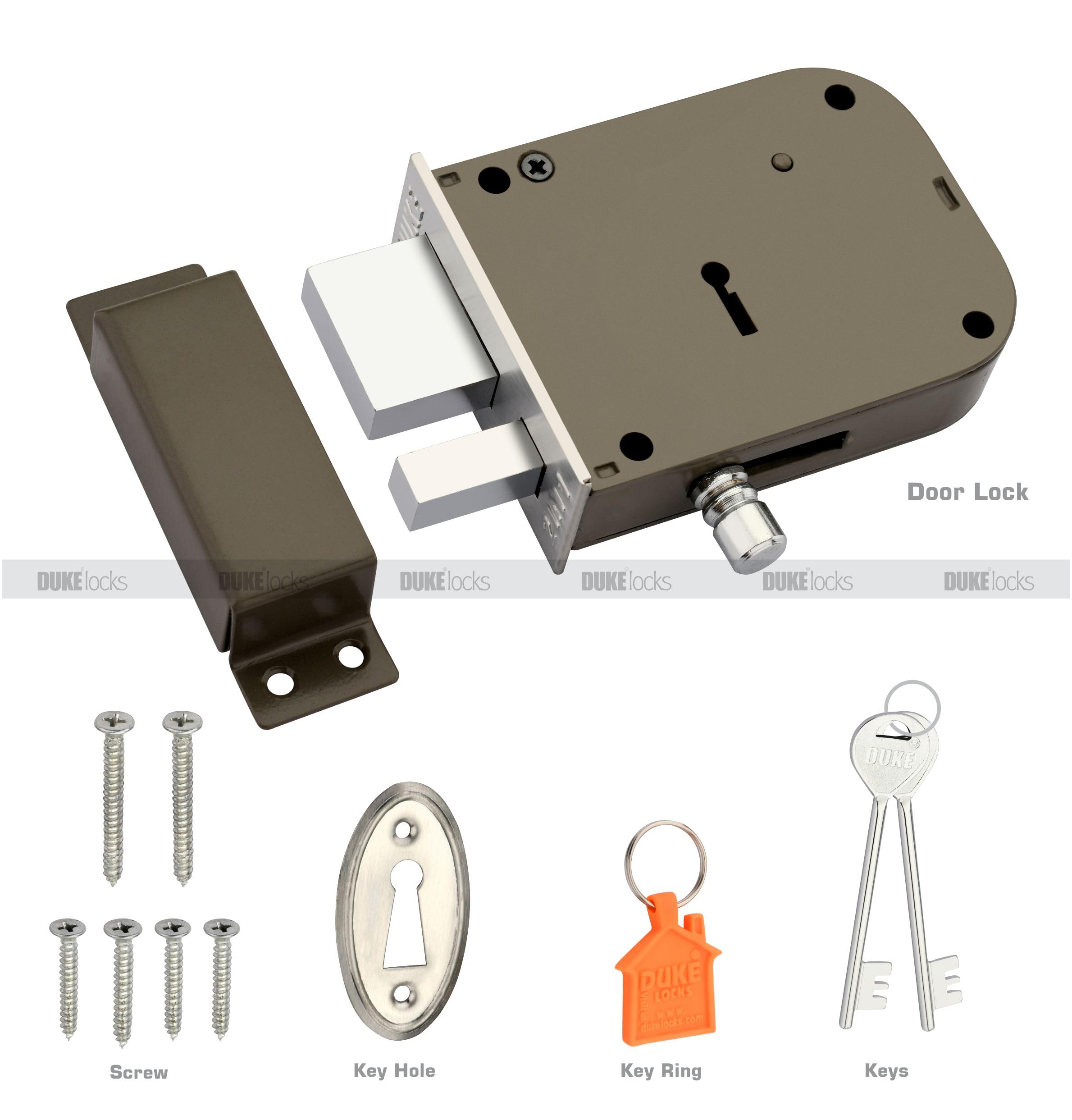DUKE Door Lock Dyna 2-1 Heavy Main Door Lock with One Solid Hudka and Latch 6 Levers 100mm Double Action Locking with 2 Chrome Finish Keys — Amazon image 3
