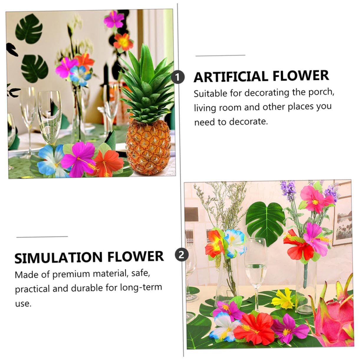 Tofficu 72 Stück Künstliche Tropische Blumen mit Blütenköpfen für Bastelarbeiten und Hawaii Kunstblumen als Sommerfest Dekoration und Fotorequisiten aus Stoff Zufällige Farbe