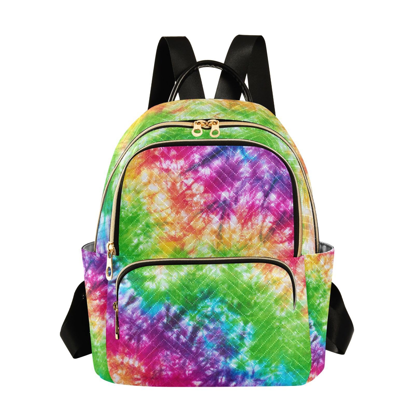 ALAZA Small Backpack Purse Tie Dye Pride Rainbow Quilted Backpack for Women Girls Teen Fashion Daypack Ladies Bookbag Work Travel Daily Rucksack