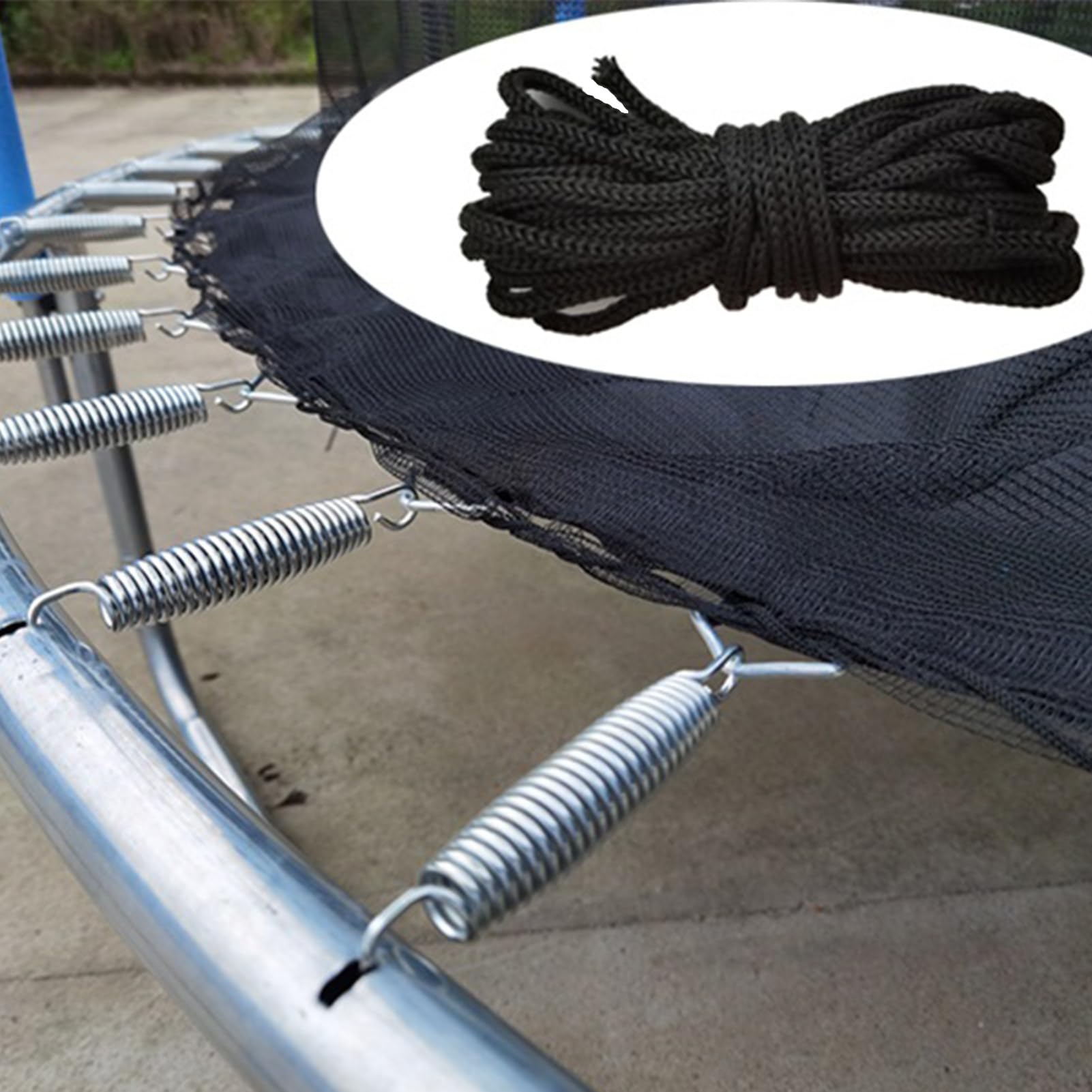 4 szt. linek do siatki trampoliny, 4,6 m, czarna lina mocująca, części zamienne, lina łącząca siatkę do trampoliny