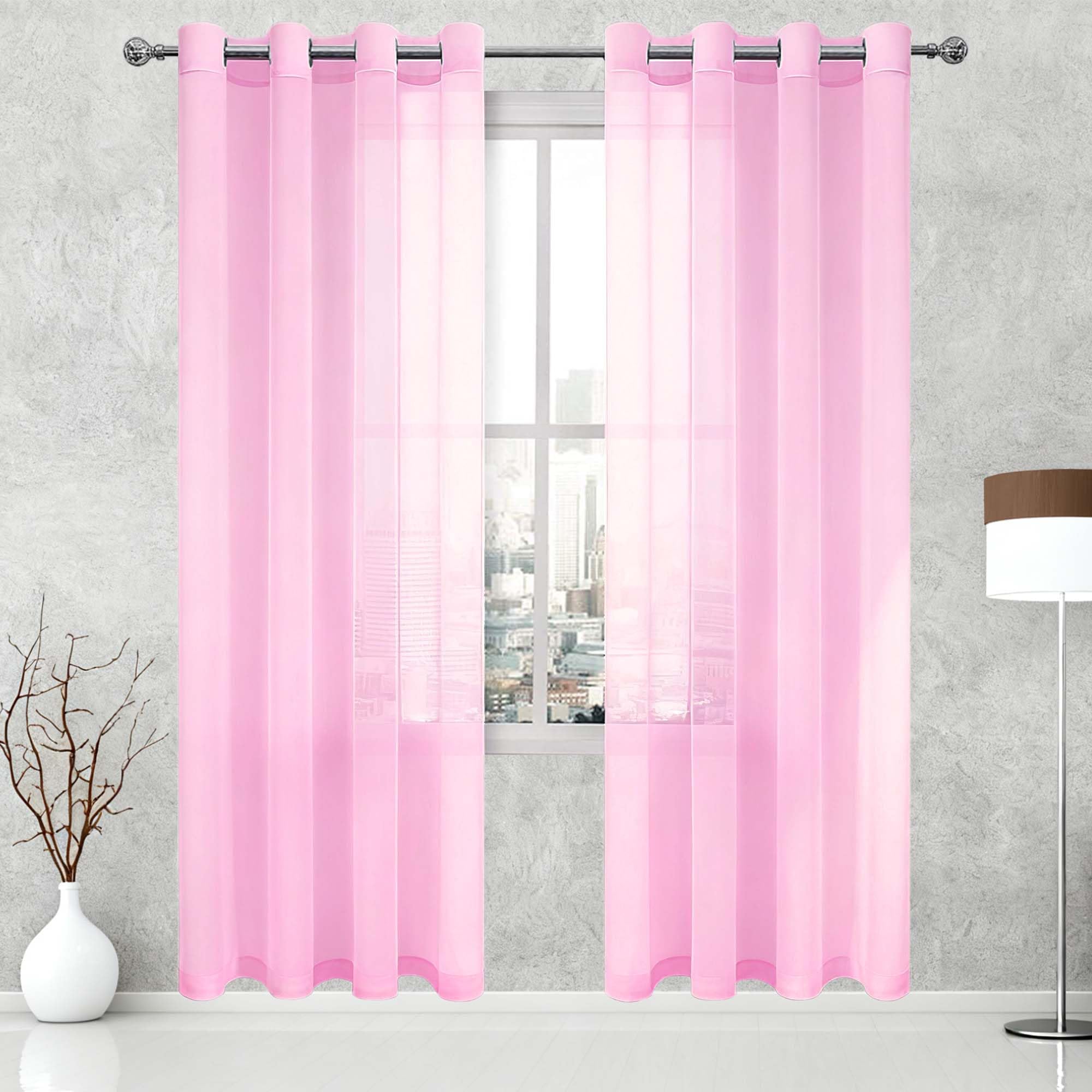 Voilages oeillet 300x305 cm rose en polyester pour grand salon