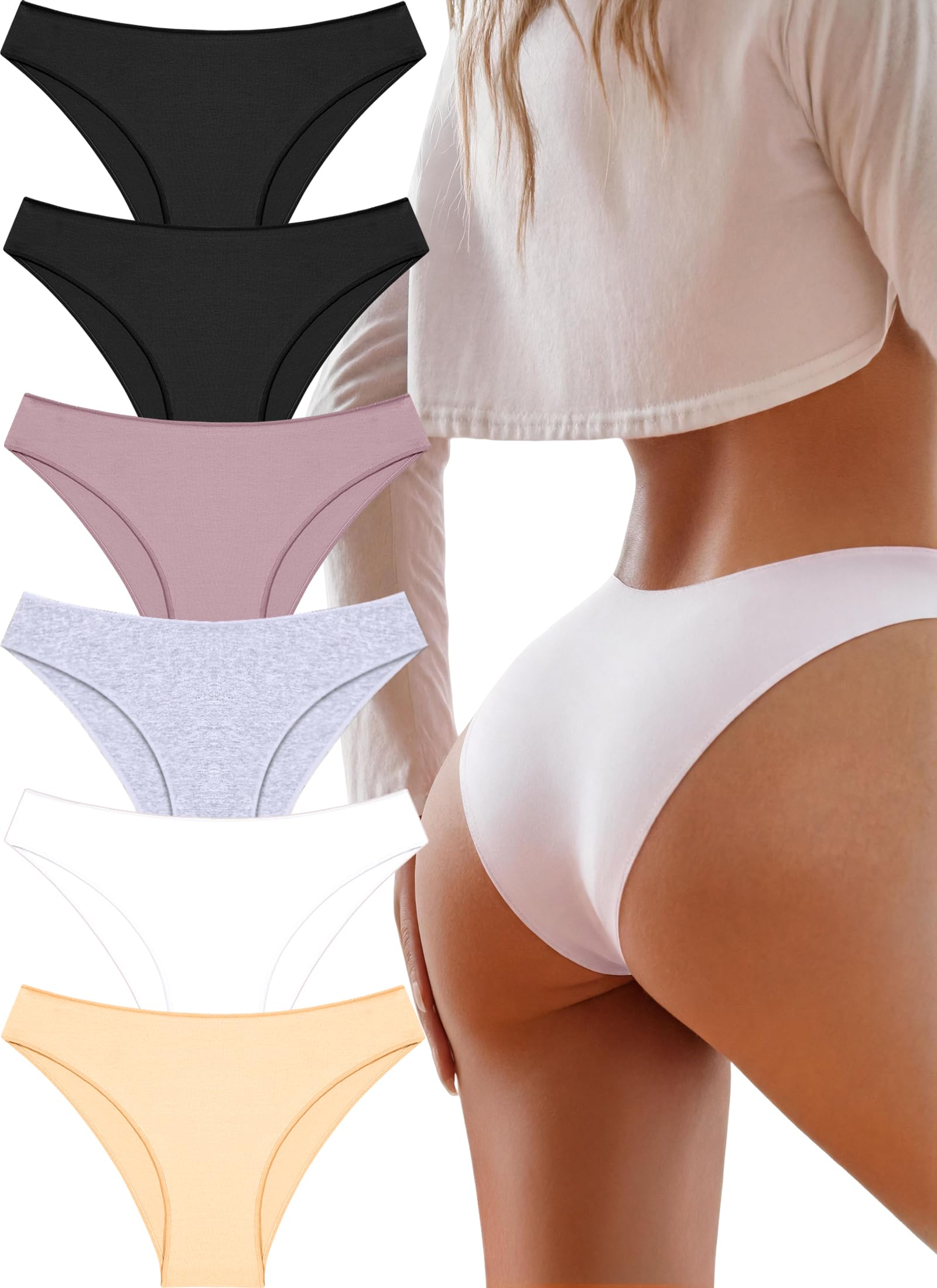 Cotton Underwear Women Sexy Cheeky Bikini Panties Lingerie Outfits 6 pack | Soft Breathbale Basics Essentials Underwear Plus Size Cute Fall Summer Neutrals Colors Panties Outfits Clothes for Women Girl