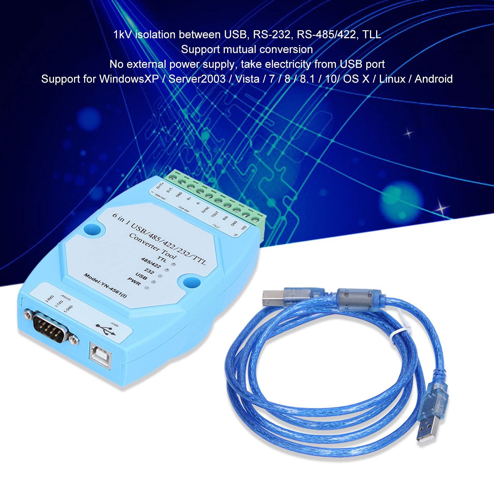 Garosa Isolamento Strumento di Debug 6‑in‑1, USB, RS‑232, Convertitore TTL, Isolamento 1 KV, Alimentazione Esterna per, OS X, Materiale ABS