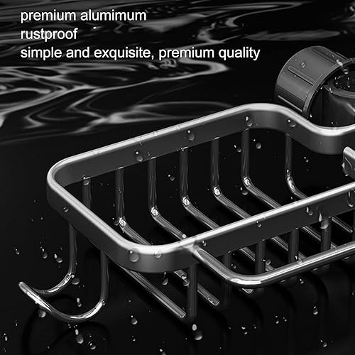 Miniatura 8 de Estante de almacenamiento para grifo, organizador de aluminio, plástico, dos contenedores con barra de toalla para esponja trapo, cocina, baño, plata