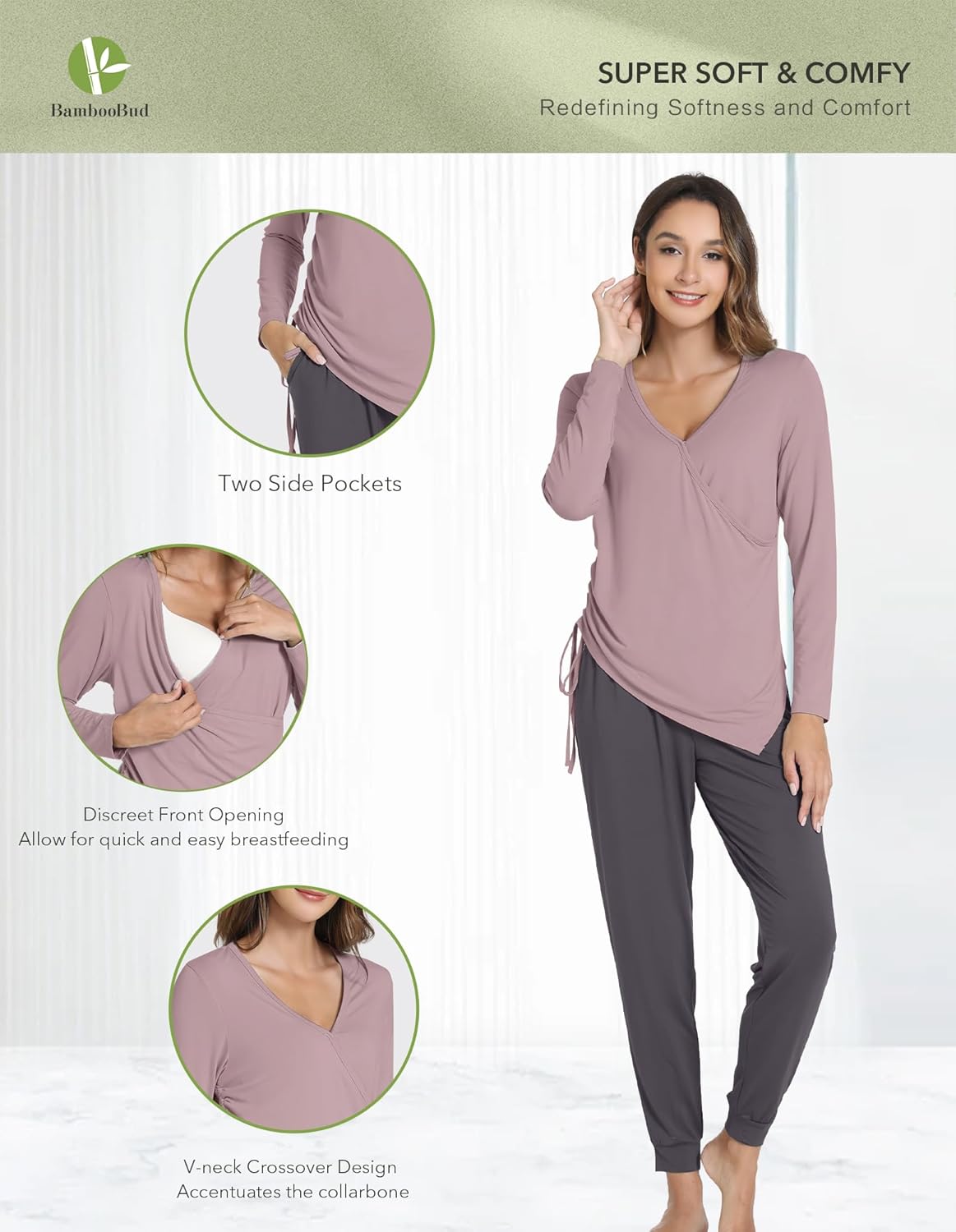 Pajama Sets for Women Long Sleeve Sleepwear Maternity Nursing Lounge Set Breastfeeding 2 Piece Pjs S-XXL - Image 2