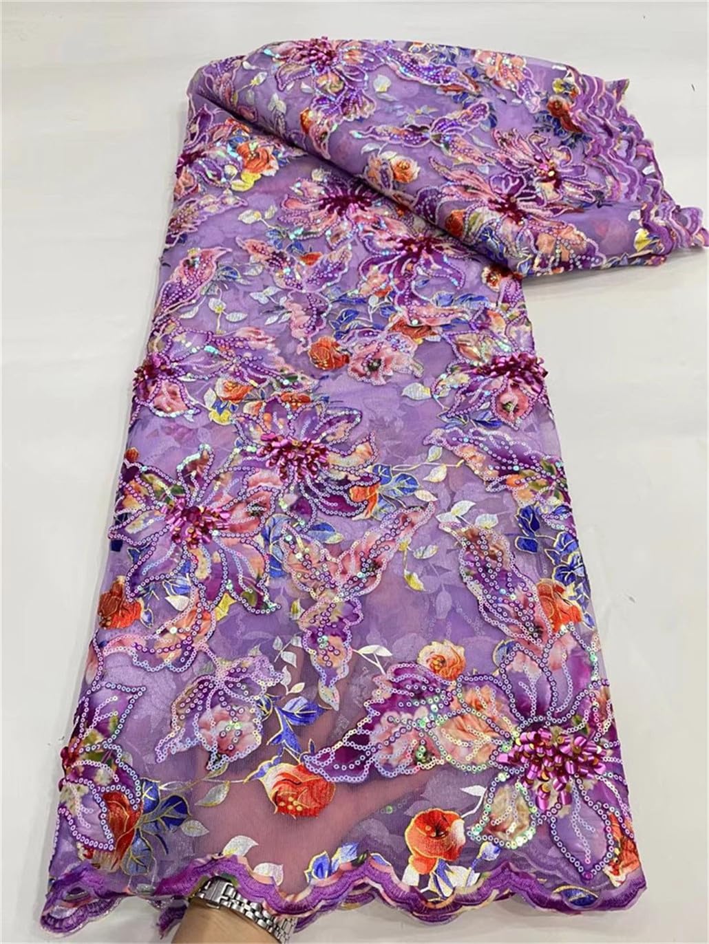 Tissu Africain En Dentelle De Tulle Avec Paillettes 5Yard Filet Français Broderie Maille Matériel Tissu Africain Dentelle Pour Robe