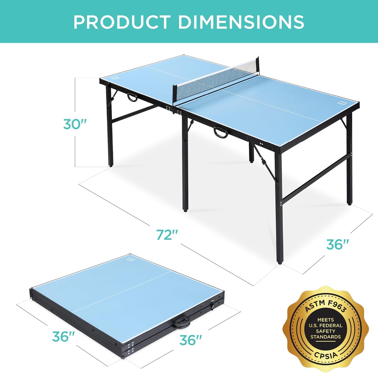 Best Choice Products 6x3ft Portable Ping Pong Table, Mid-Size Folding Indoor Outdoor Table Tennis w/ 2 Paddles, 4 Balls Included, Carrying Bag