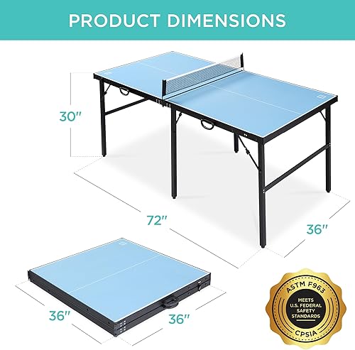 Miniatura 22 de Best Choice Products Mesa de ping pong portátil de 6 x 3 pies, de tamaño mediano, plegable, para interiores y exteriores, con 2 paletas, 4 pelotas