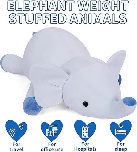 Miniatura 6 de Animales de peluche con peso de elefante de 4.2 libras, juguete de peluche de elefante con peso de 24 pulgadas, almohadas de animales de peluche,