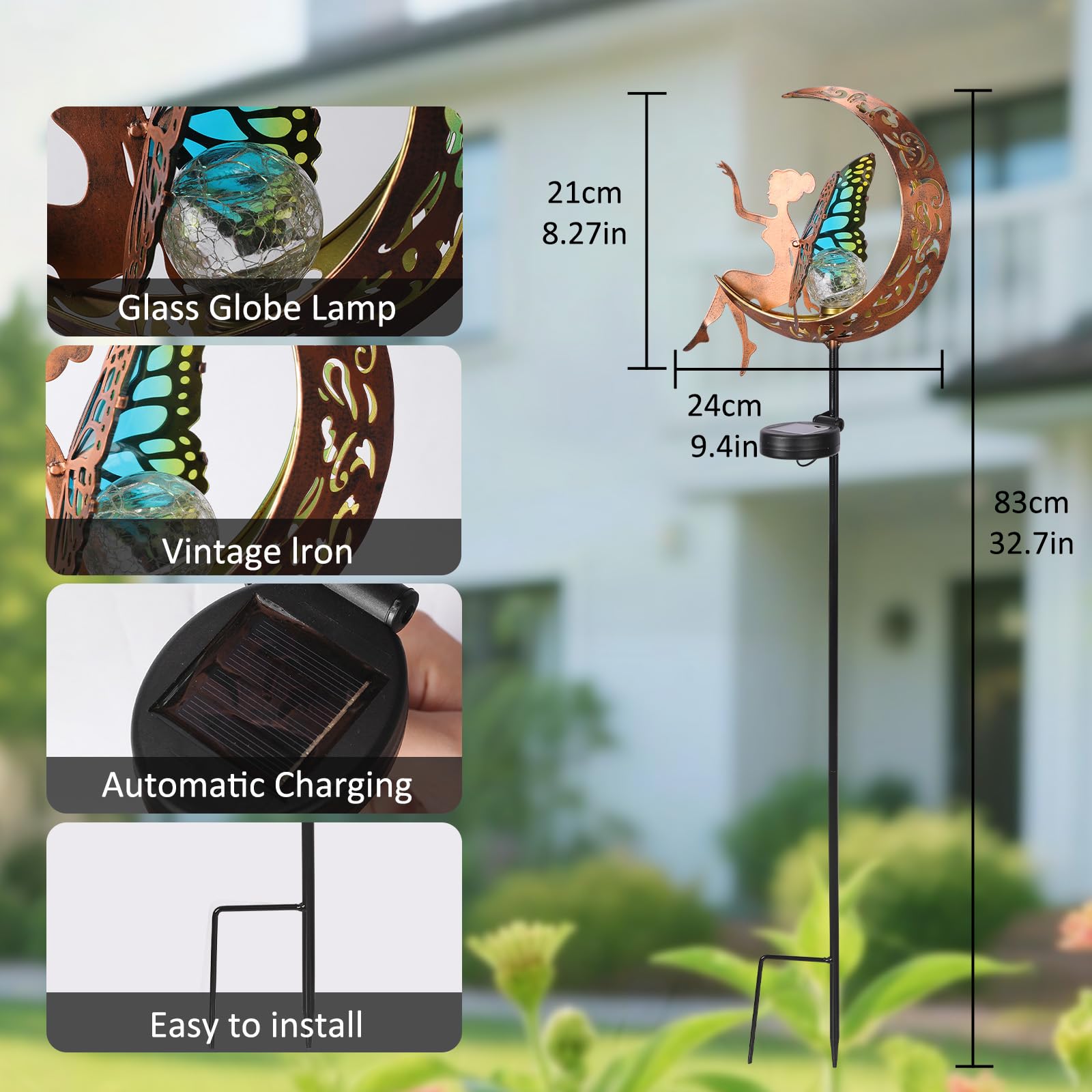 ZKLiLi Outdoor Solar Fairy Garden Light, Outdoor Garden Fairy Decor Décorations imperméables de lanterne suspendue pour Patio Yard Porch Lawn Pathway Statues de passerelle Cadeaux de décor extérieur