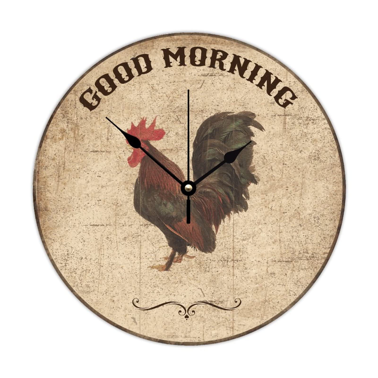 Cadeau rétro idéal : horloge ronde en bois Coq 38cm