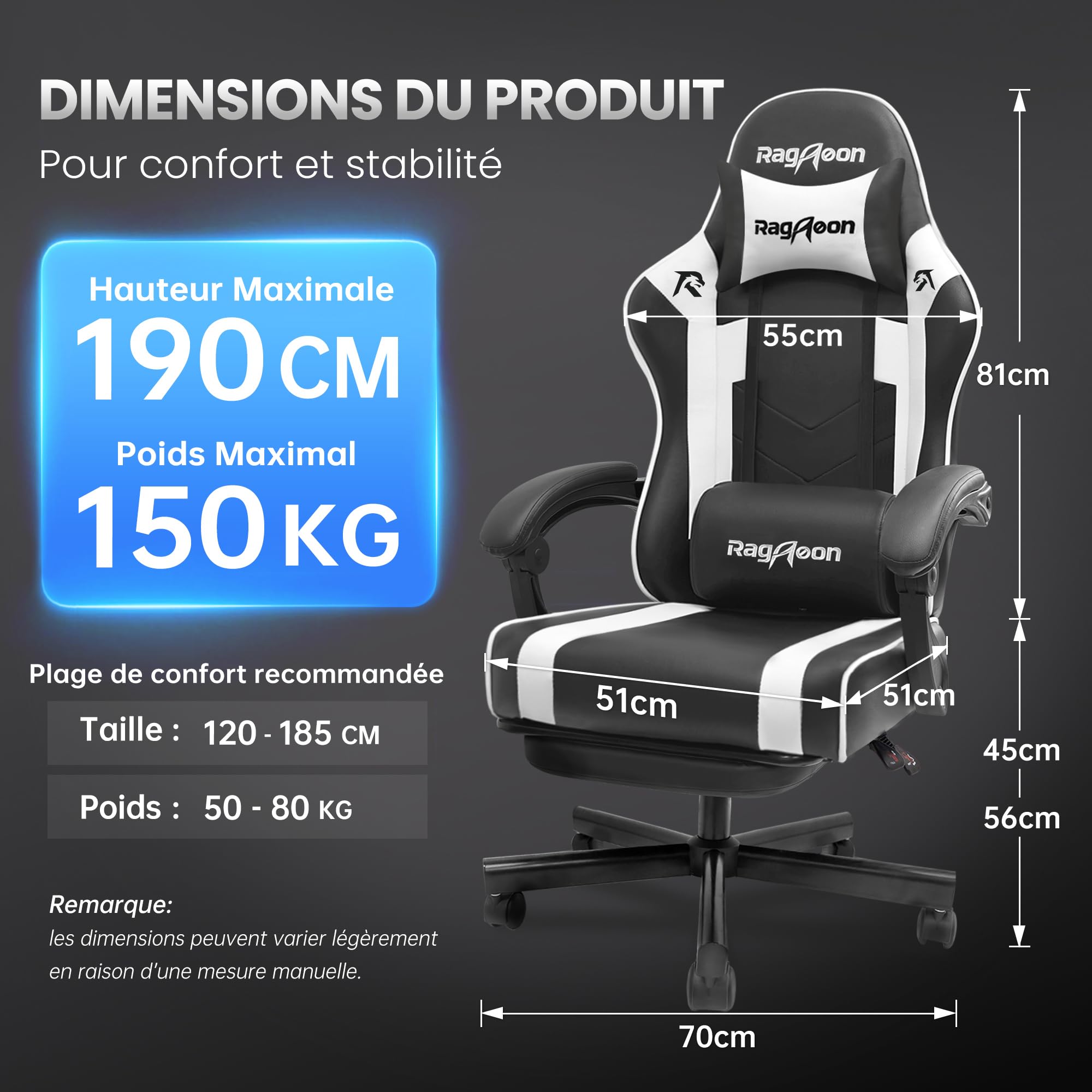 Chaise Siege Gaming Ergonomique-Chaises de Gamer avec Appui-Tête et Support