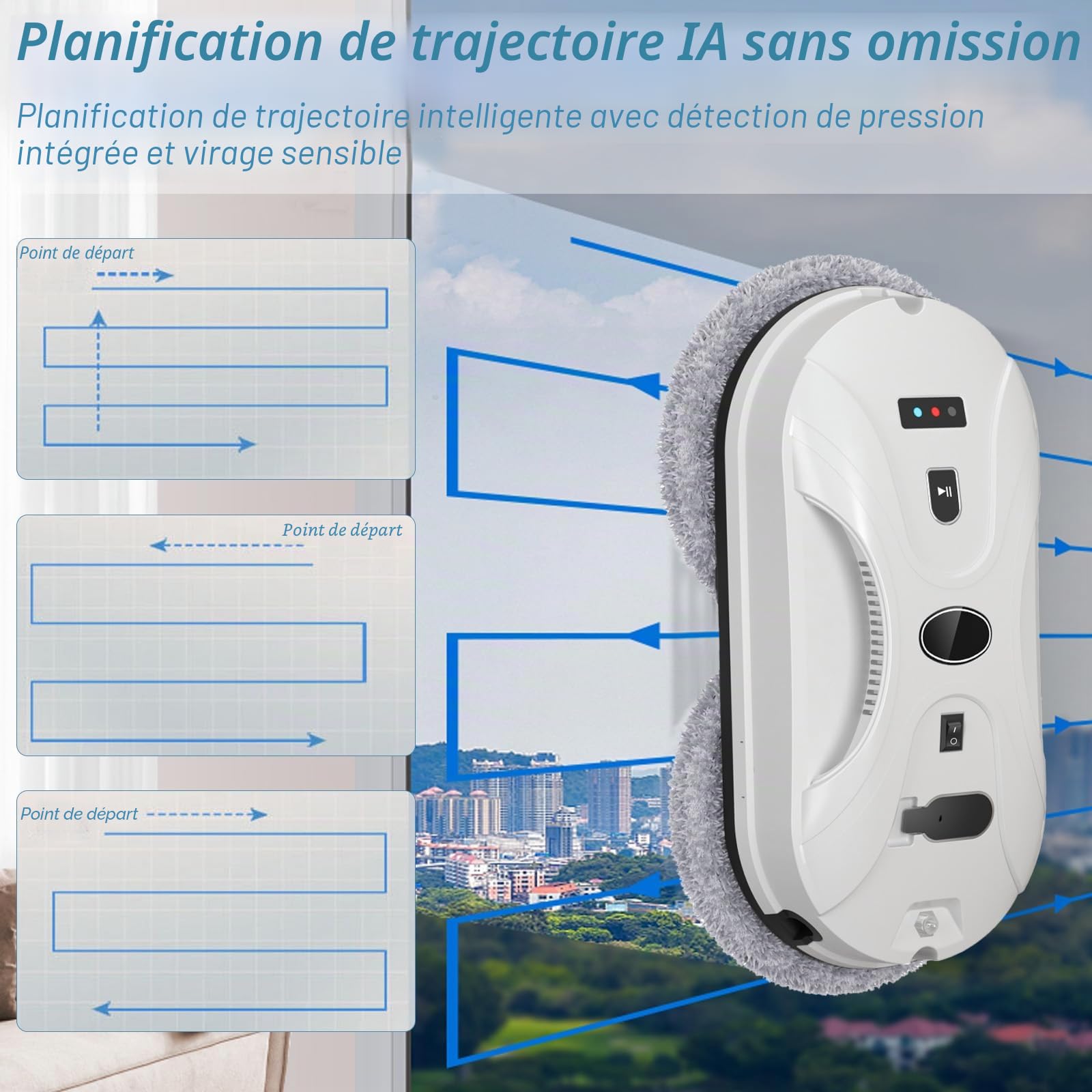 Robot lave-vitres, 5600 Pa, nettoyeur de vitres automatique avec télécommande et 10 chiffons, robot lave-vitres, aspirateur électrique pour vitres intérieures et extérieures, verre et carrelage