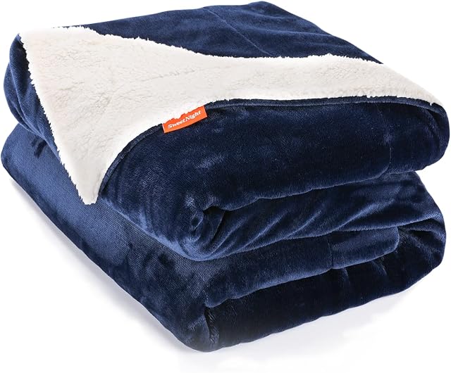 Sweetnight Sherpa Fleece Blanket 200x220cm, Double-Sided Super Soft Flannel Washed Plush Throw Blanket Suitable for Sofa,Bed,In/Oudoor for All Season & Best Gift for Family and Friend(Dark Blue)