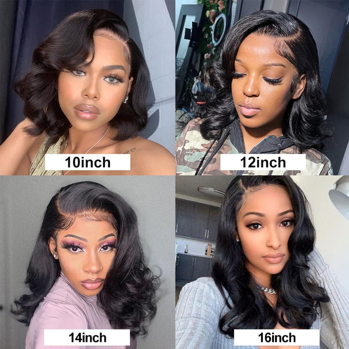 Bob Wig Human Hair 13x4 Frontal Lace Wig 16 Inch Body Wave 180% Density HD Lace Front Wigs Human Hair Pre Plucked Bob Wigs for Women Natural Black - Image 2